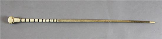 A 19th century whale bone and baleen sectional walking stick, 32in., minor faults